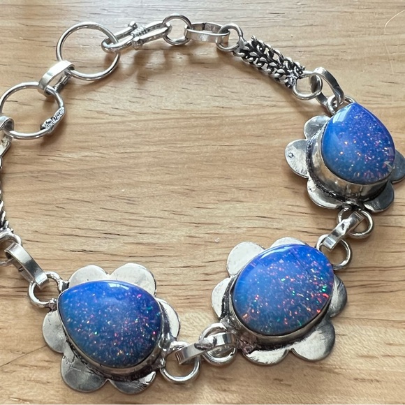New Milky Opalite Dichroic Acrylic Silver Overlay Bracelet Size 7.5 and 8.25 - Picture 5 of 9